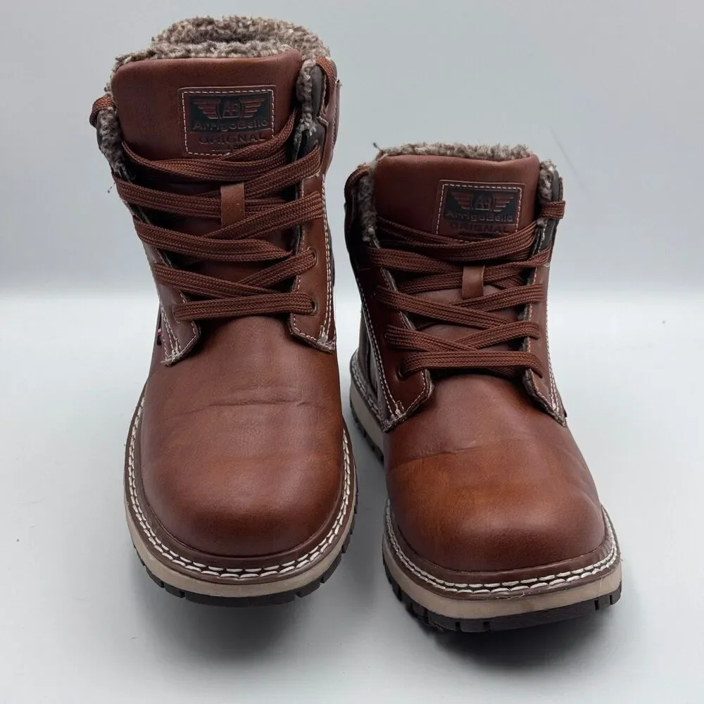 Arrigo Bello Mens 8 Brown Leather Fur Lined Hiker Boots AM9058-3